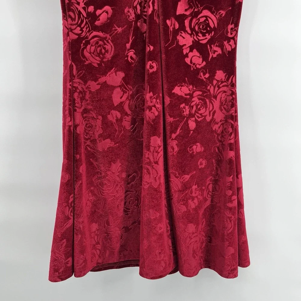 Red Velvet Burnout Floral Convertible Maxi Skirt Tube Dress Small Whimsigoth Y2K